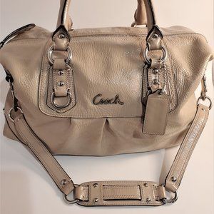 Coach Ashley Patent Leather Beige Satchel
